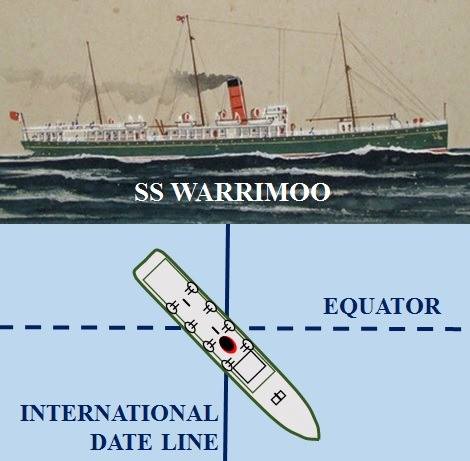 #Nouvelan2021 #Thread #Histoire
Petite histoire maritime extraordinaire :
Sur la route de l'Australie, en provenance du Canada, le Warrimoo détermina sa position LAT 0º 31' N et LONG 179 30' W le 31 Decembre 1899 en soirée.