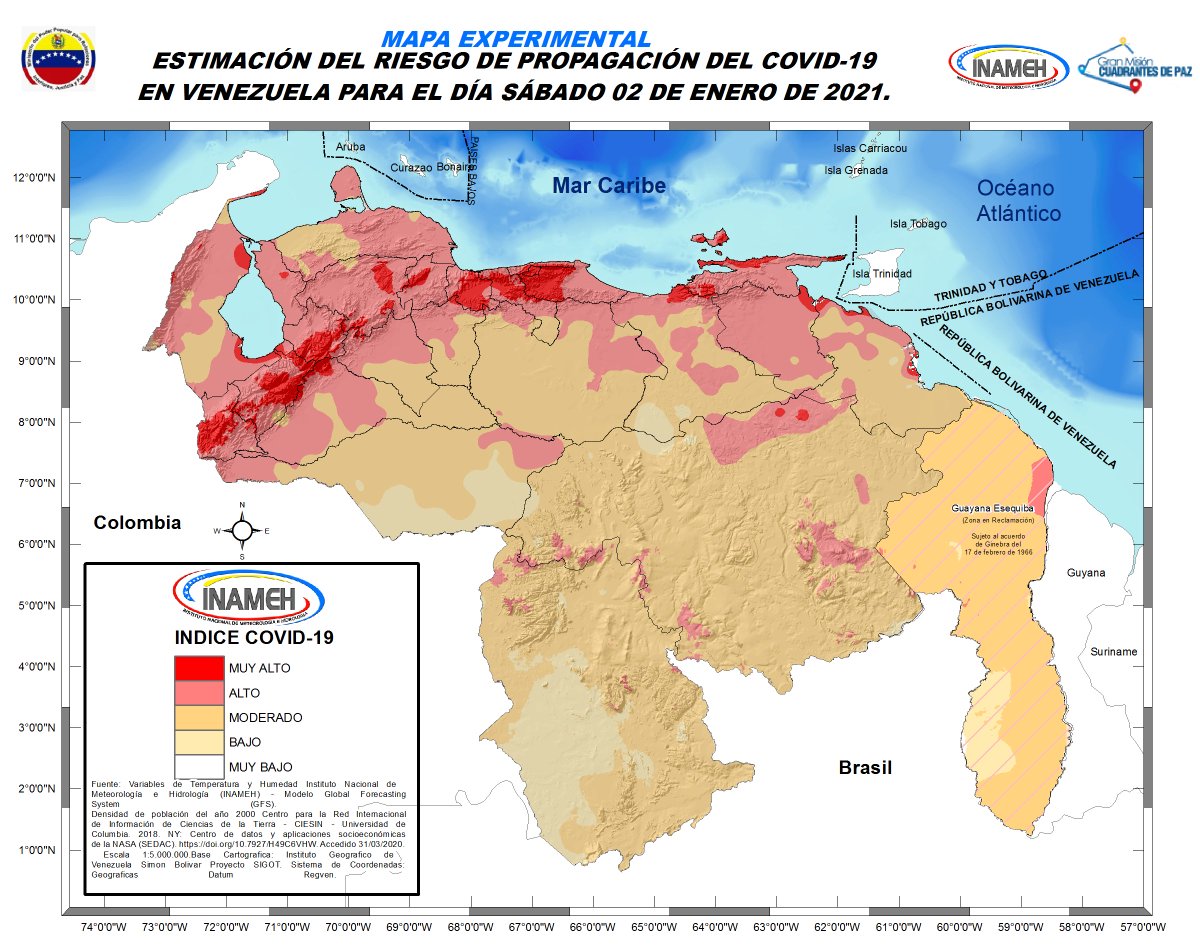 INAMEH's tweet photo. #2Ene #INAMEHInforma Estimación del riesgo de propagación del COVID-19 #Reporte de las 06:30 HLV @tutiempopereira @gestionperfecta @NicolasMaduro @MIJP_Vzla  #FelizSábado https://t.co/ZqCky5rEzZ