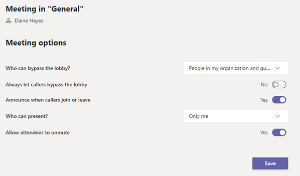 3. Make sure students arrive as attendees - some organisations have this set up to automatically happen that only meeting organizer is the presenter and others are attendees. Can change this in the manage permissions menu to only me if not already set (opens in a web browser).