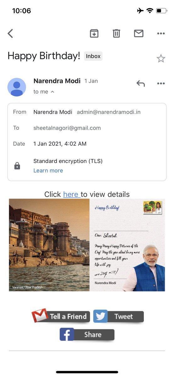 GTEP11's tweet photo. Such a privilege to receive the personalised Birthday message from Hon’ble Prime Minister Shri Narendra Modi on my special day.. https://t.co/4k2oPDduHa