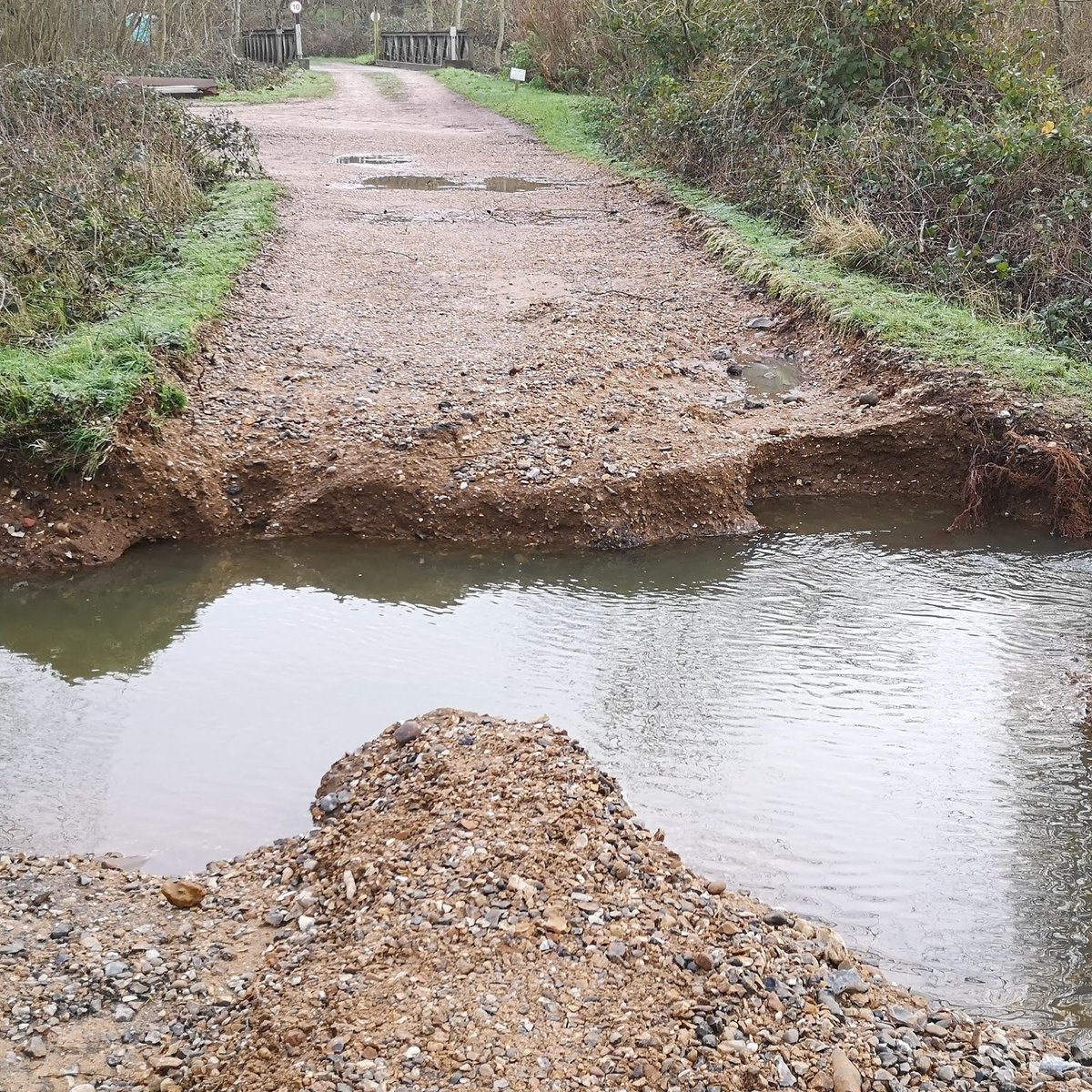 NorfolkHoneyCo's tweet photo. A slight problem at the fishing lakes apiary today, with all the rain we have had over the last week the banks have broken and washed the road away! It’s well over two feet deep! Even my truck didn’t want to know. By foot from here.....

#springwillbeherebeforeyouknowit https://t.co/XykjpJgJBH