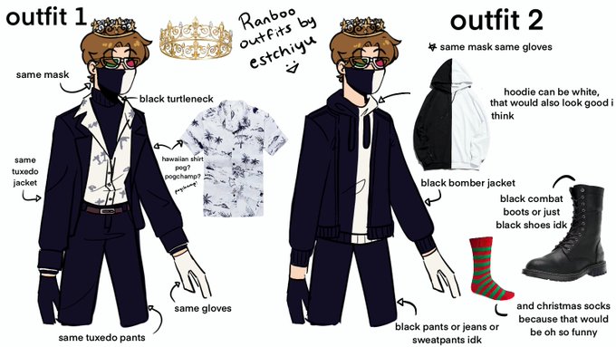i think u should totally wear these 👍🏻 the 1st outfit reuses a lot of stuff from your current persona n that is cool i think #ranboooutfit #ranboofanart 