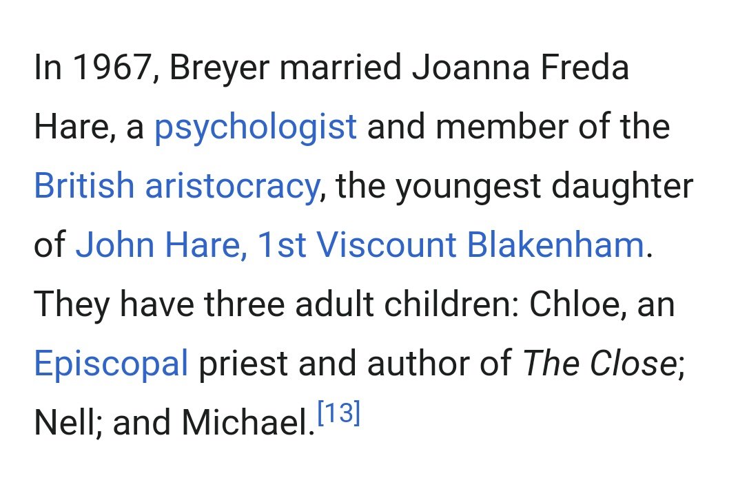 3. Justice Breyer is married to Joanna Hare.