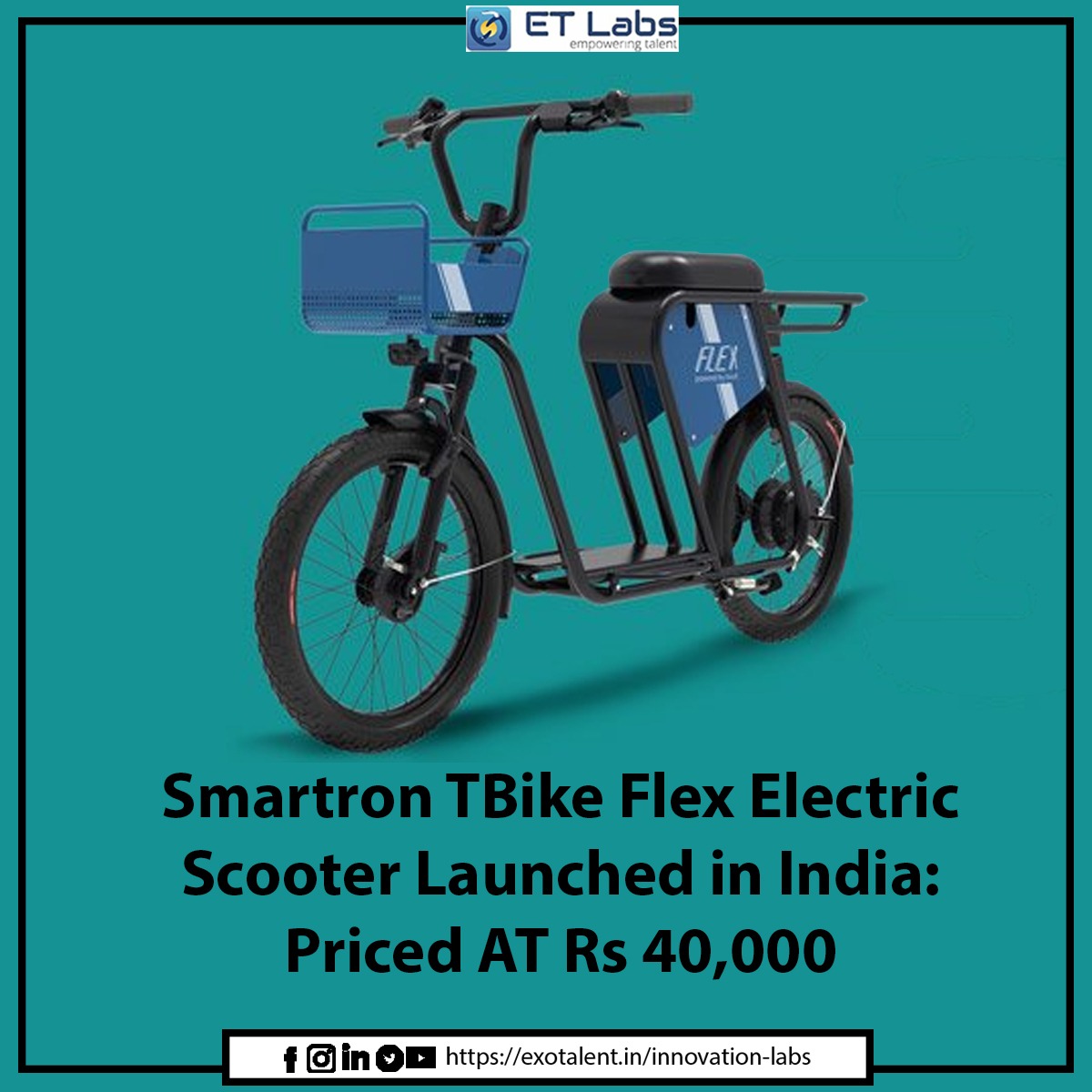 labs_et's tweet photo. #Hyderabad-based #Smartron #TbikeFlex #ElectricScooter Launched In India: Priced At Rs 40,000, is aimed at last-mile delivery service
source: DriveSpark
#EtLabs #exotalent #electricvehicle #ev #ecar #ecars #career #careercoaching #evcourse #eccourses #Trending #AI #futureofwork https://t.co/ns7hynxsCX