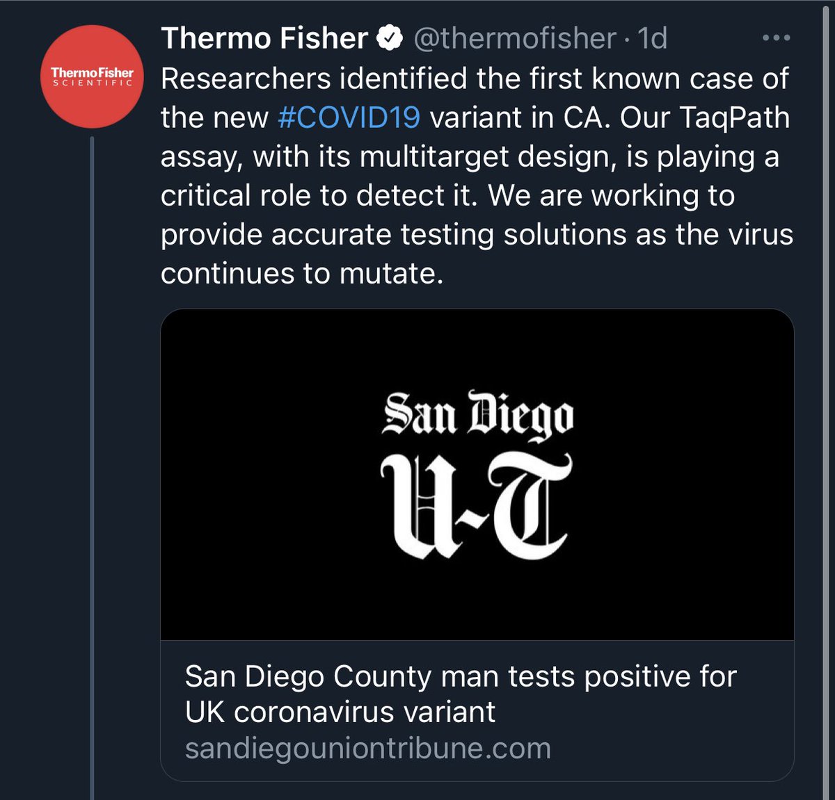 Pandemic profiteer  @thermofisher is trying to monopolize the shortcut fast PCR test for the B117  #SARSCoV2 variant—& arrogantly chest thumping. The truth? They found it by dumb luck & now hoarding & refusing to help scientists.Let’s use hashtag:  #thermofisherpandemicprofiteer  https://twitter.com/drericding/status/1344887673190817792