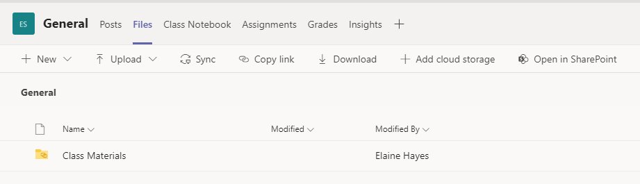 7. Sharing content #3: you can upload any accompanying resources into the meeting chat. This uploads into the Teams Files and it editable by everyone (unless PDF). If you don't want to be be able to edit, upload the file into the Class Material folder & share link in chat