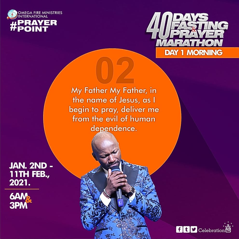 ofmhoustontexas's tweet photo. 40 DAYS FASTING & PRAYER
Day 1
Prayer Points
#OFMHQ #ApostleJohnsonSuleman #OmegaFireMinistriesHouston #PastorRichAghahowa #40days #Fast #Day1 #NewYear2021 https://t.co/TBbHxFVgTb
