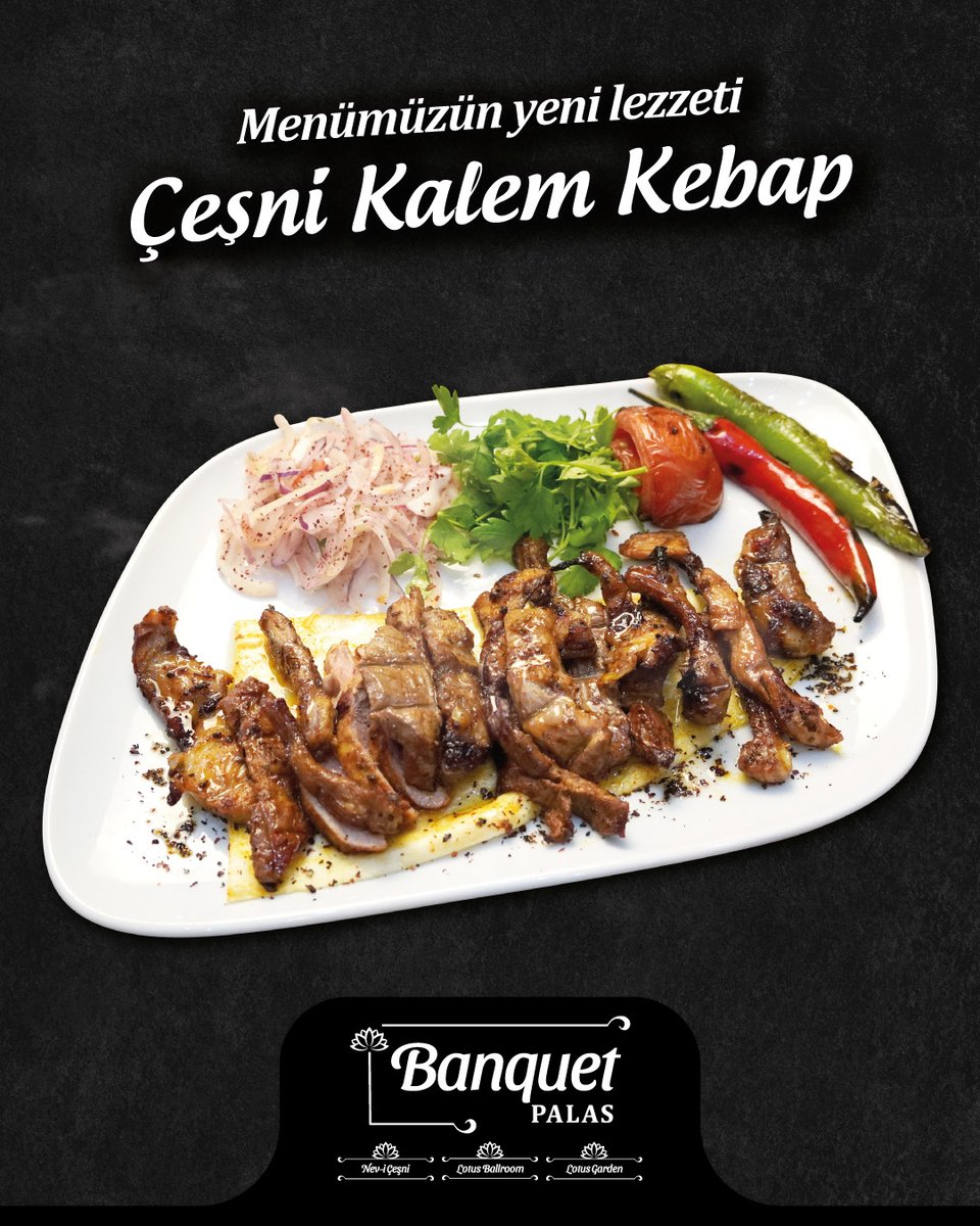 Sağlıkla yeniden buluşacağımız günlere hazırlıklarımız devam ediyor. Menümüzün yeni lezzeti Çeşni Kalem Kebap...

#BanquetPalas #NeviÇeşni #LotusBallroom #GelenekselTürkMutfağı #Yenilezzetler