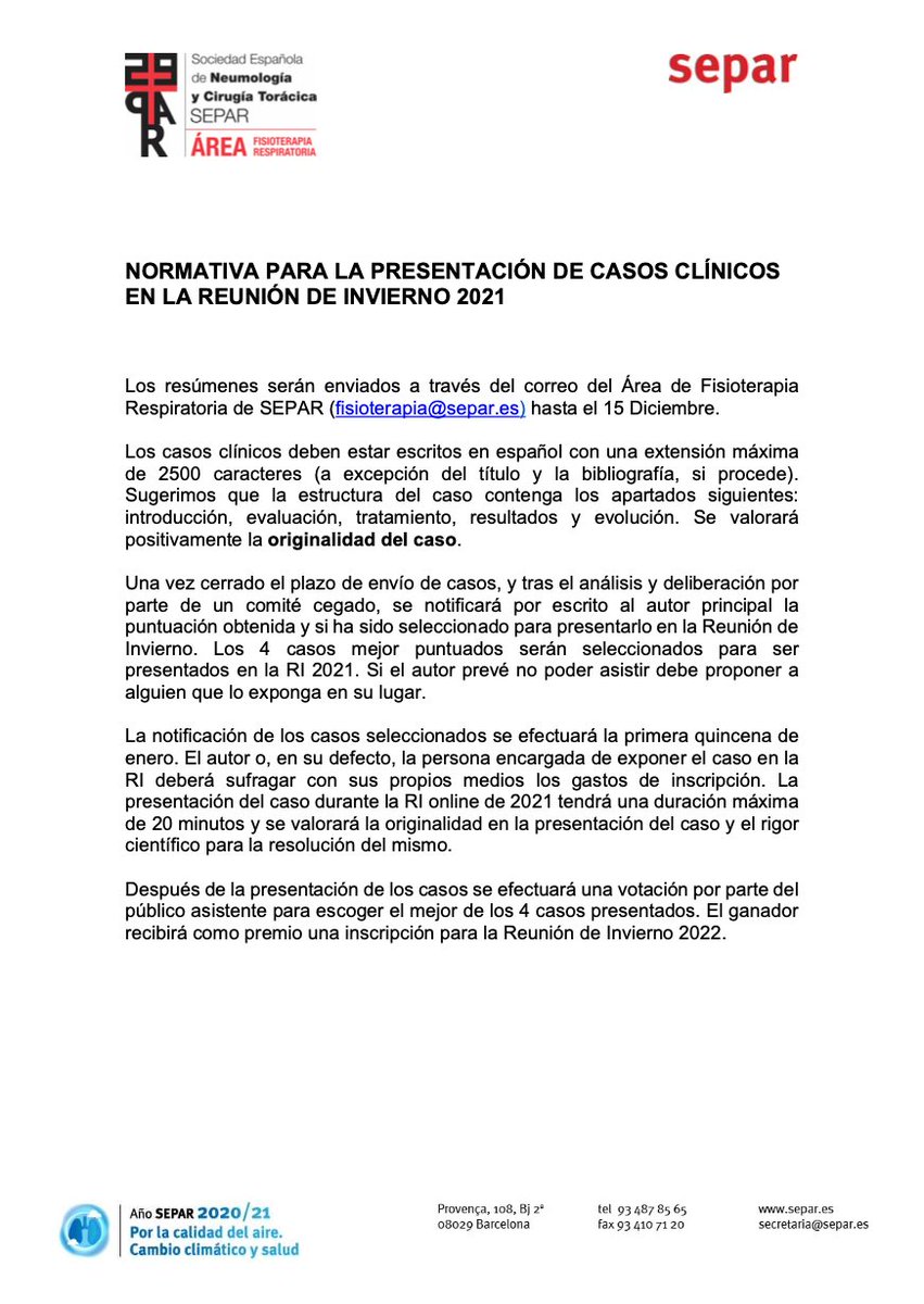 FISIOSEPAR's tweet photo. ¡Feliz año compañerxs!
Recordad que podéis enviar un caso clínico para la #ReunionInvierno virtual 2021. Una posibilidad para compartir, debatir y crecer como colectivo. Además, los mejores tendrán premio!
El plazo se ha ampliado hasta el 31 de Marzo.
#YoSoyFisioDeSEPAR https://t.co/kDSGMudvkZ
