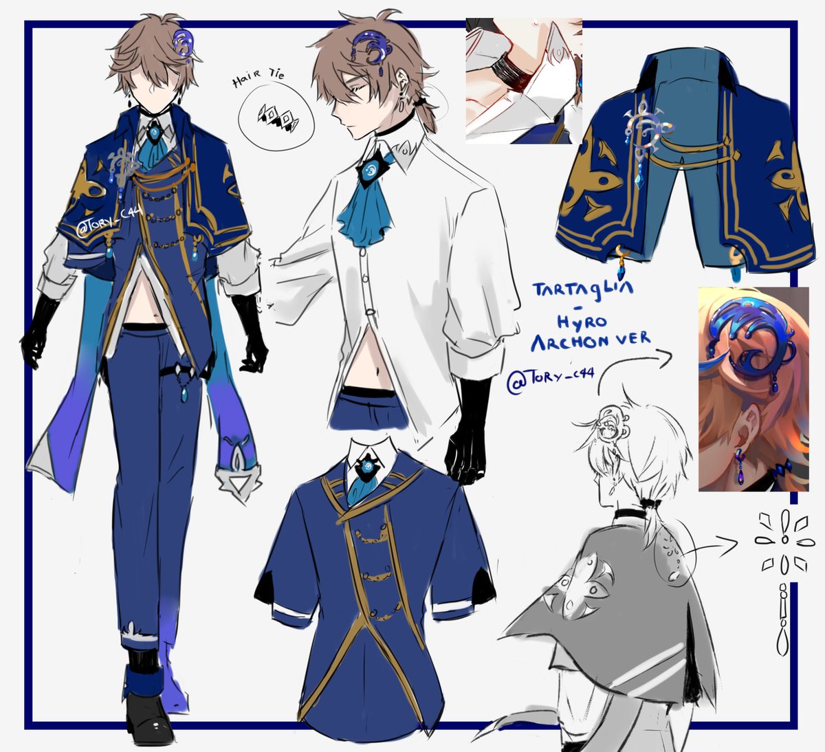 If I have to keep remember his outfit's details every time I draw I might die...
So I've to make a brief sketch for this (prince) Tartaglia Hydro Archon-