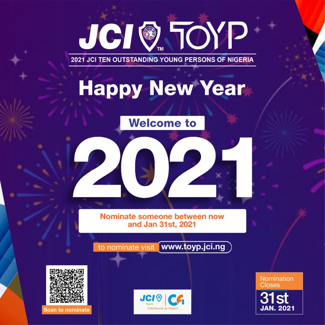 jci_nigeria's tweet photo. Wait a minute!
Have you Nominated someone for the JCI Nigeria Ten Outstanding Young Persons (TOYP) recognition yet?

#TOYP2021
#NominateTOYP2021
#OutstandingPerson
#JCINigeriaTOYP2021
#CollaborateForImpact 
#OneFuture https://t.co/fSh9xOHDvc
