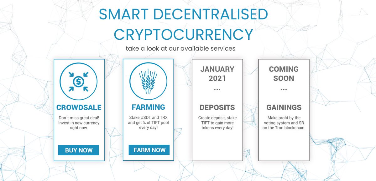 FinanceTift's tweet photo. The development of the deposit system starts today. Once launched, we will notify you. The essence of the service: invest TIFT tokens and get a reward! #tift $tift #trx #cryptocurrency https://t.co/9WS0sJSzKi