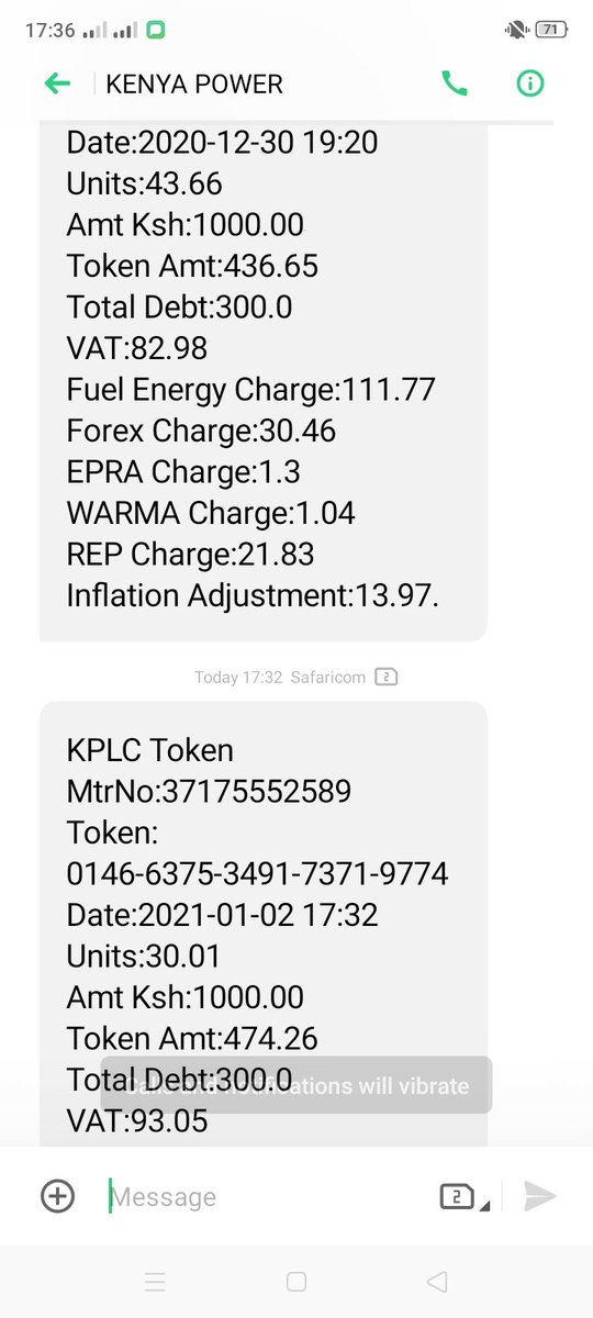 kiilud's tweet photo. @KenyaPower_Care @KenyaPower Dear team I have been loading my token with 1000 getting 43.66 units. Today I have loaded with the same amount (1000) and I have been given 30.01 units...all variables are almost similar but less...what is not happening? Why are units less that 43.66? https://t.co/Hf8OHje3q4
