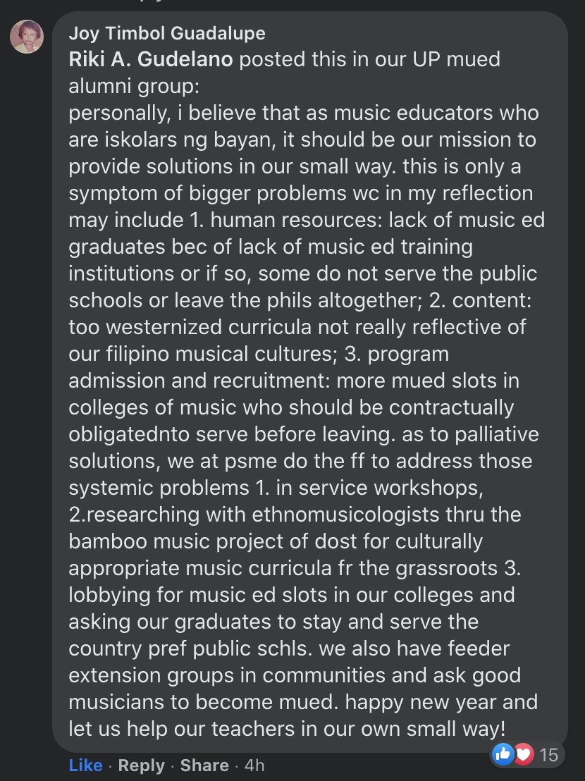 Interesting insight from the former Chair of the Music Education Department now UP College of Music secretary Prof. Joy Guadalupe!!