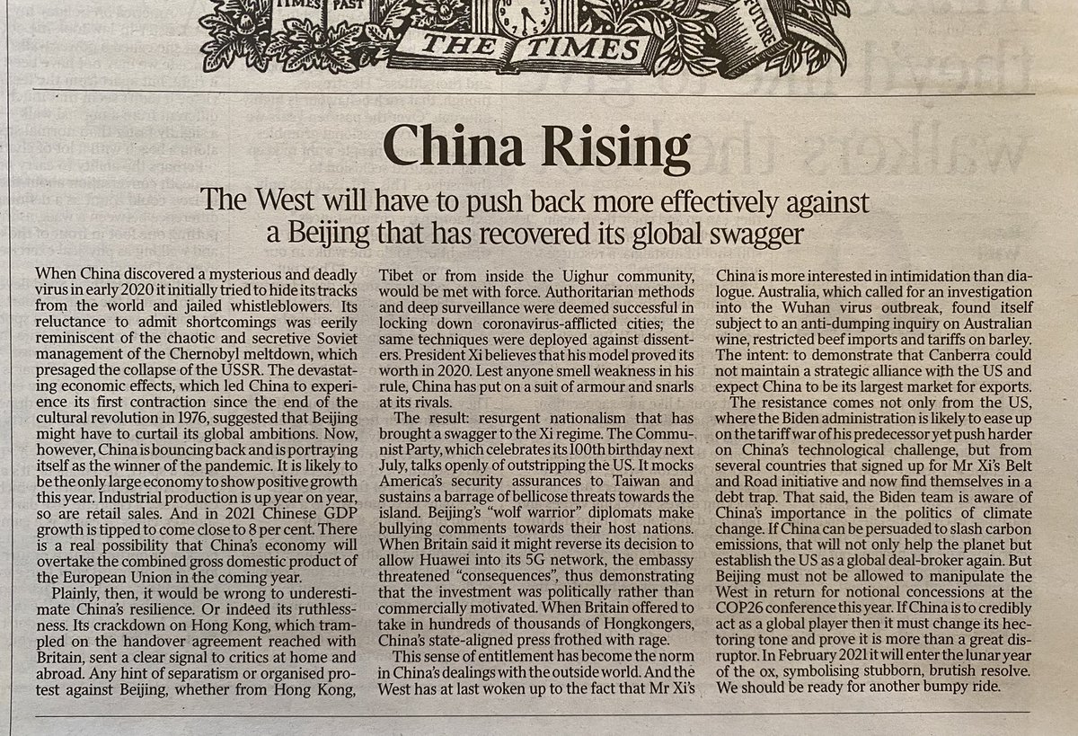 Tobias_Ellwood's tweet photo. COMMUNIST CHINA: 
the single, largest, long term geo-political threat to the WEST.

Until the UK, US &amp; EU co-ordinate a collective, defendable strategy towards China a new Cold War is unavoidable. https://t.co/fDH3722hIf