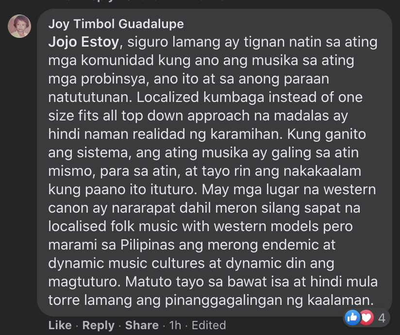 Interesting insight from the former Chair of the Music Education Department now UP College of Music secretary Prof. Joy Guadalupe!!