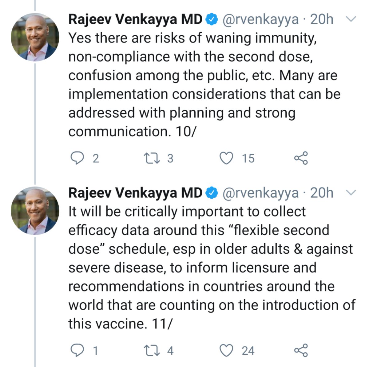Measured [Thread] of [Threads] explaining why the decision to extend period between doses may be "justifiable" in the circumstances: https://twitter.com/rvenkayya/status/1345026156257550339?s=19Noting real risks; requirements on which UK Gov't consistently fails to deliver; and still no sign of research protocols: