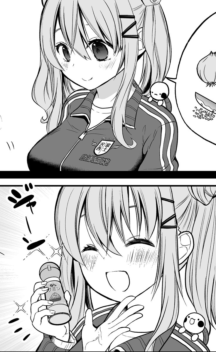 【今回のよく見て欲しいところ】
(上)玉ねぎを炒める脱サラちゃん
(下)スパイスを構える脱サラちゃん 