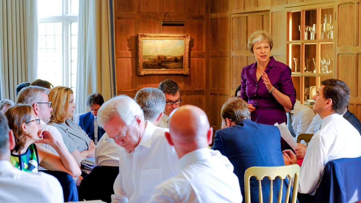 6/7/2018 - Theresa May gathers her Cabinet for a whole day at Chequers in an attempt to gain agreement on a "closely intertwined customs arrangement & full EU reg alignment for manufacturing” - white smoke emerges but BRINO is bornWill the Brexiteers stay on-board?/116