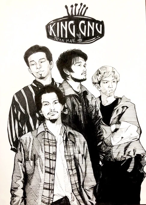 友達からのリクエスト絵完成!!
似顔絵はやっぱり苦手だぁ
#KingGnu #常田大希 #井口理
#新井和輝 #勢喜遊 
#描いてみた #似顔絵
#絵描きさんと繋がりたい 