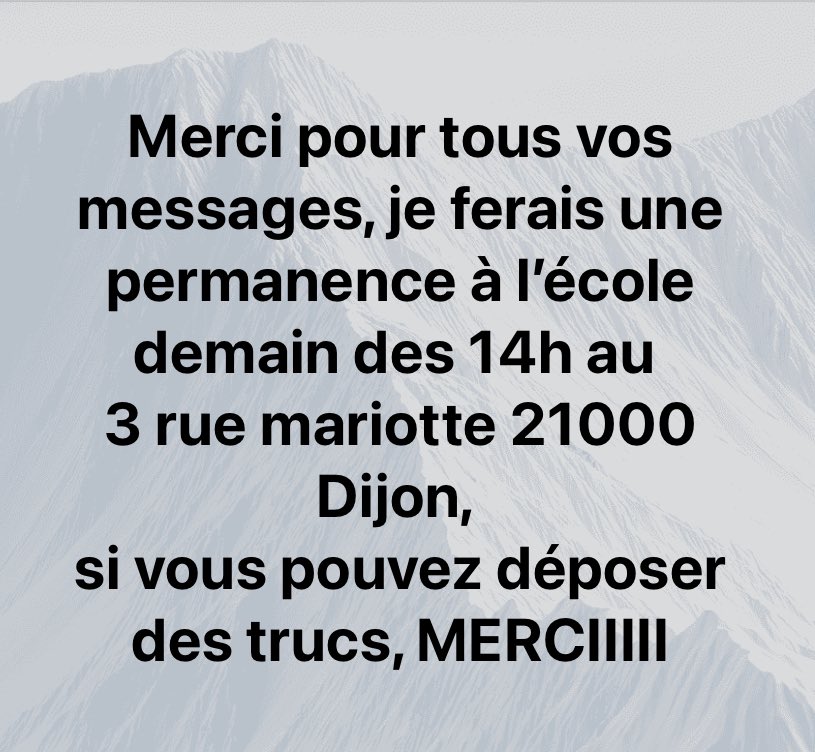 URGENT pour les dijonnais.e.s

Une étudiante a tout perdu cette nuit dans le terrible incendie du centre-ville. 

La directrice de son école, Claire Arnou, tient une permanence demain à 14h au 3 rue mariotte pour récupérer vêtements (taille L -42/44) et biens de 1ère nécessité.