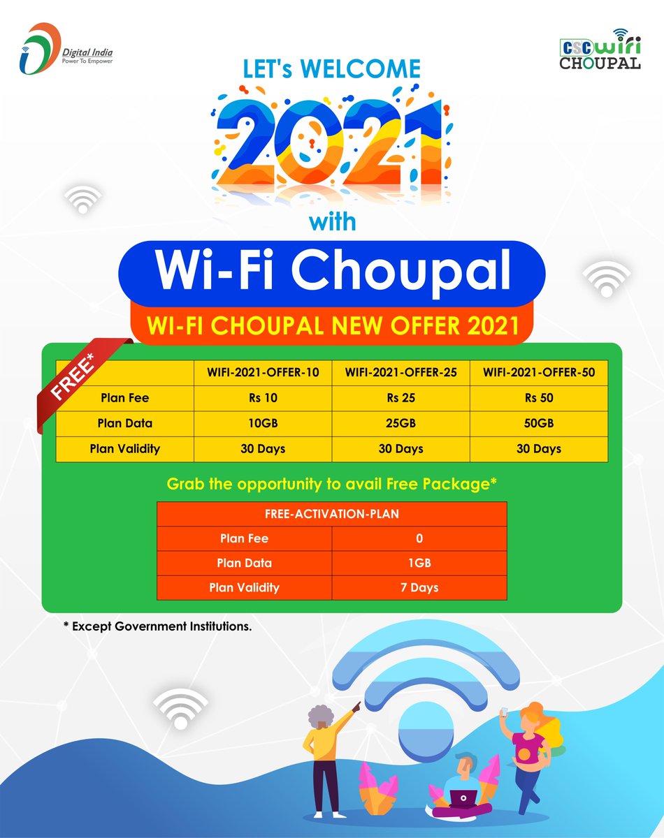 wifichoupal's tweet photo. Let's all move towards making India as Digital India with CSC WiFi Choupal and its new plans. So, let's welcome 2021 with new offers.
#CSCseGRAMSWARAJ #DigitalIndia https://t.co/PTYv194jPq