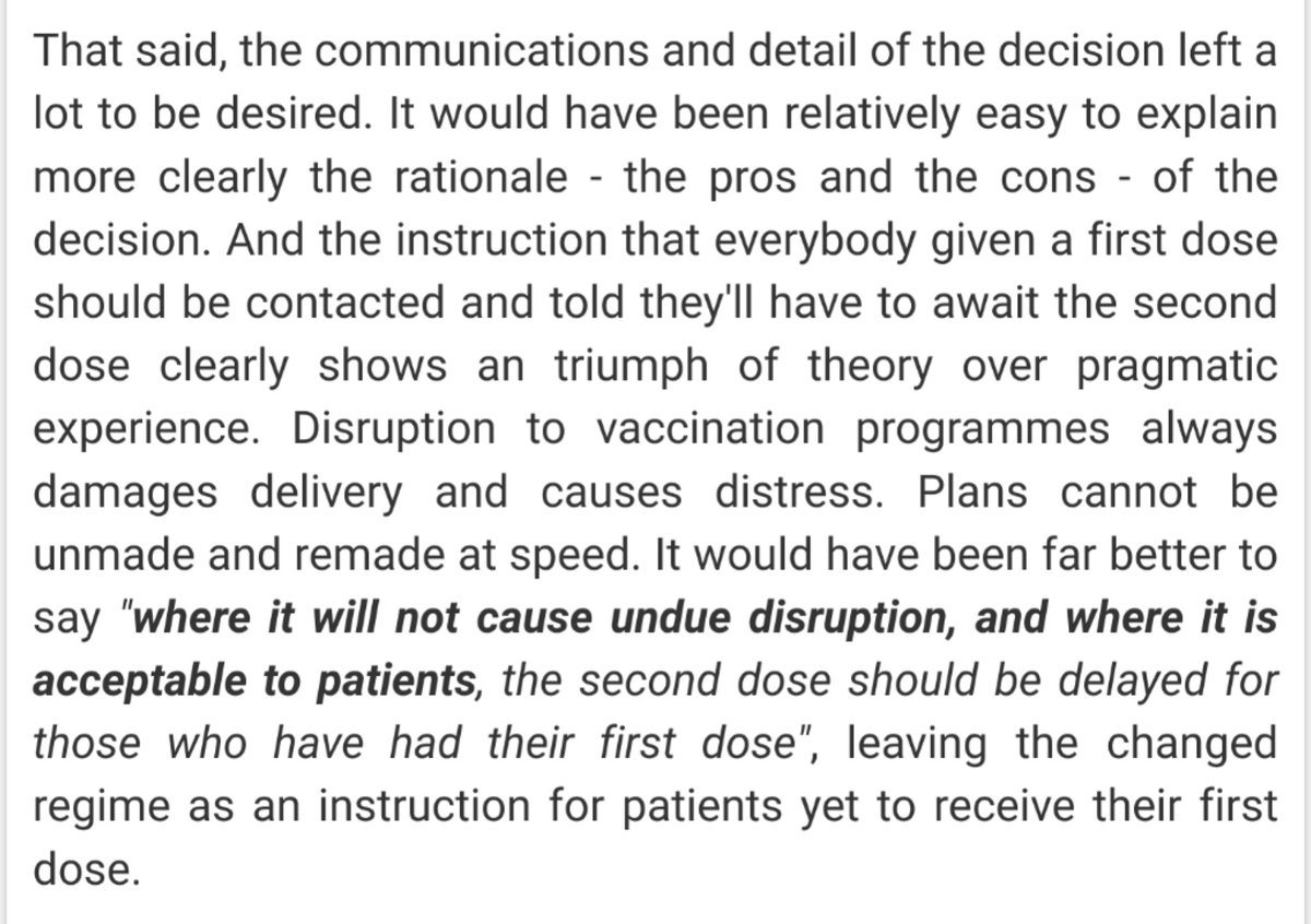 VG post by  @petermbenglish explaining why *in some circumstances* he'd support delaying the second dose: http://peterenglish.blogspot.com/2021/01/delaying-second-dose-of-covid-19.html...pointing out the vital importance of getting other mitigations (e.g. schools & universities) right as well.We're not just gambling on vaccines!