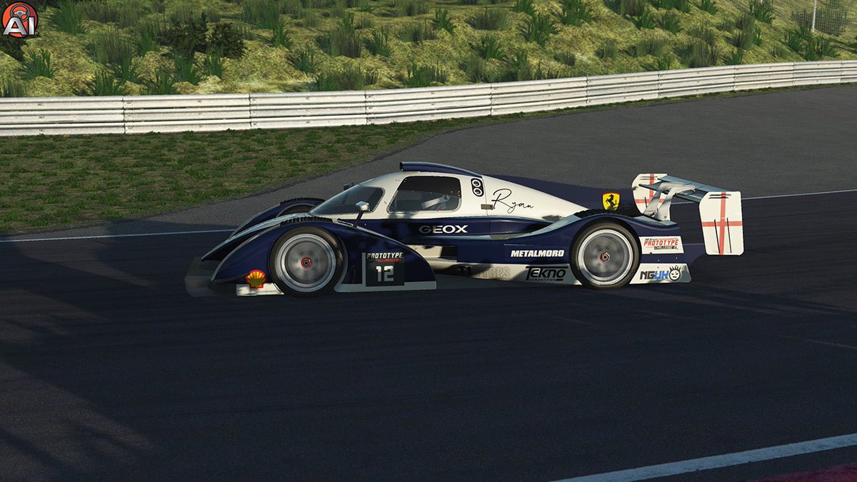 TeknoCompetes's tweet photo. More cars! @artanonim and @RyanWestbeef partner up again in the Metalmoro AJRs for the @RealishRacing RPi Challenge 2, featuring one-hour races on European tracks. The blue/white paintjob is accompanied by the Ferrari Prancing Horse definitely not just slapped on a Powertec V8. https://t.co/CHXvJtqUyo