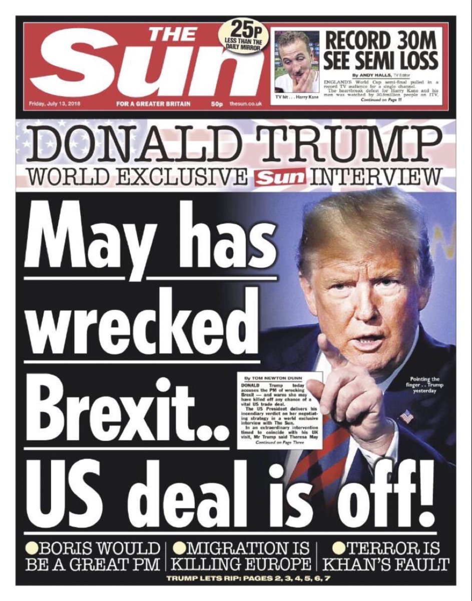 Friday 13th July 2018 - Donald Trump comes to Chequers to meet Theresa May & in a pre-meeting interview with The Sun he confirms what we already knowTo add salt he praises Boris & blames the "stone-cold loser" Sadiq for terrorism How to win friends & influence people /120