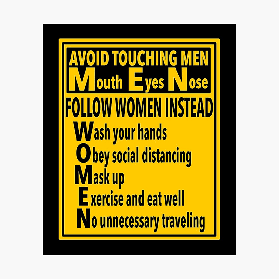 The virus can be transmitted through respiratory droplets which you may inhale or which may be transferred when you touch your Mouth, Eyes, or Nose. So, uhm, avoid touching MEN. 