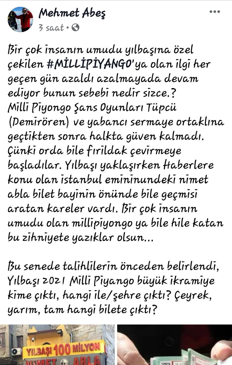 MehmetABE3's tweet photo. Gündemvitrin mankeni deyil, Halkın parasını yılbaşı gecesi bile çalan #Piyangocu olmalıydı..! https://t.co/uajXEMNYZb