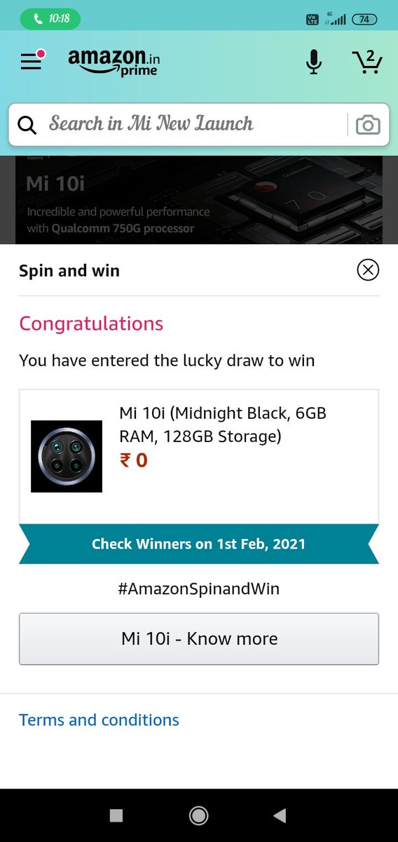 Brijesh2544's tweet photo. Yeeeaahhhhhh  me jita  mi 10i   , super best   108 mp  camera  #Mi10i  and so plz play @AmazonspinAndwin https://t.co/AjPwqxJ78i