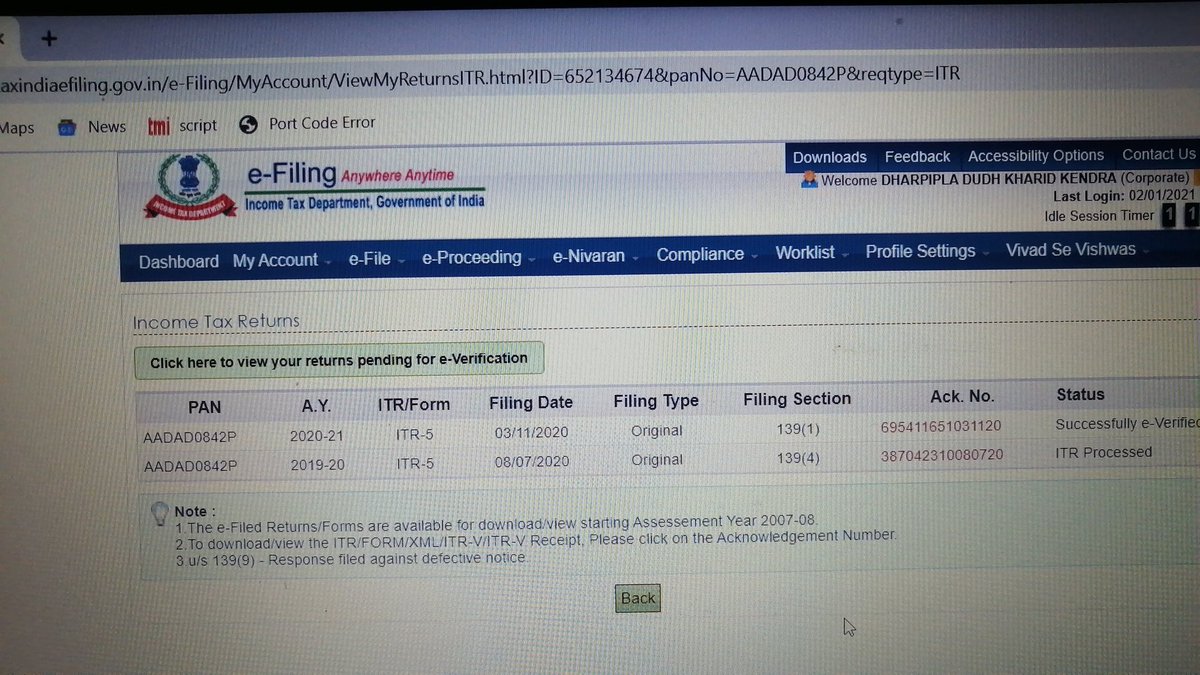 CAJasmatJidiya's tweet photo. @IncomeTaxIndia @nsitharamanoffc @Anurag_Office @FinMinIndia @IncomeTaxIndia @nsitharamanoffc assessee has filed ITR on 03-11-2020, having Ack No. 695411651031120. But still it is not processed #itrnotprocessed, Please do the needful. @JignaPa49433648 https://t.co/RsnYpJF6iM https://t.co/nQytFGx3pU