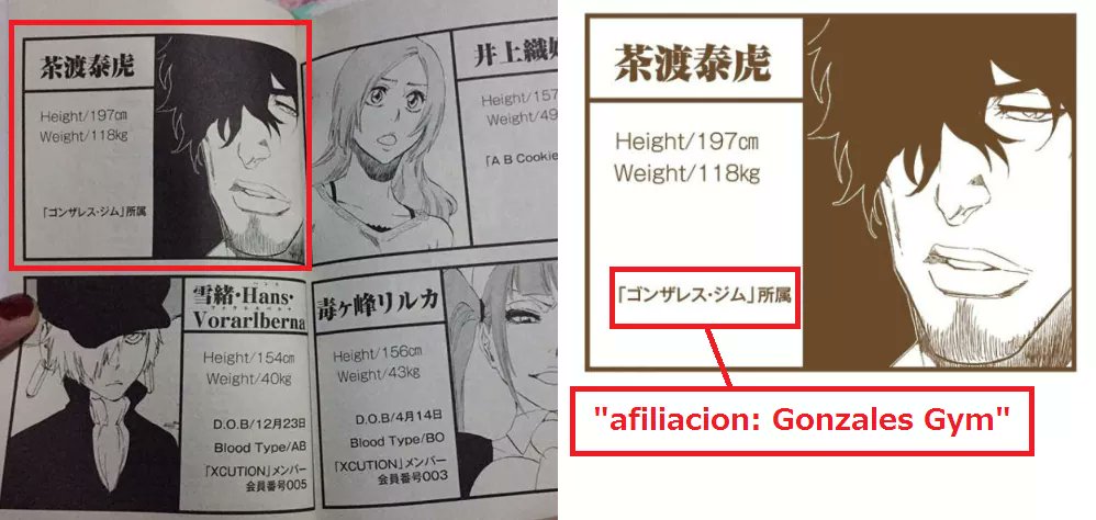 Now, much later, in volume 53, Kubo added updated information on each character, things like height, weight, and... affiliation, we know that Orihime works on "ABCookies". For Chad's affiliation, it's stablished as Gonzalez Gym so we know he works there.