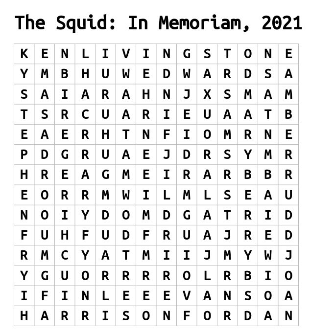 thesquidnews's tweet photo. The Roaring 20s are upon us, but not everyone can make it!🕺👯‍♂️

So we’re releasing our 2021 In Memoriam a year early! 😔🤟

Some might surprise you! Reply with how many you can spot! 🕵️‍♀️ https://t.co/xSneXk8mKR