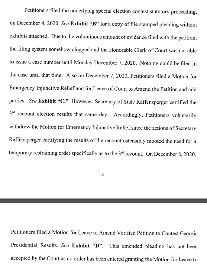 Georgia: the Trump campaign sued in state court a *month* after the election, and botched their filing. They did not allege a single unlawfully cast vote, much less voter fraud./4