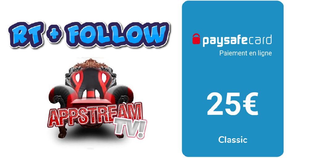 AppStreamTV1's tweet image. 🔴 #Concours 🔴
Premier concours de l’année 
Tentez de gagner une carte @paysafecard d’une valeur de 25€ 
➡️ Follow @AppStreamTV1 
➡️ RT 
TAS le 15 Janvier 2021