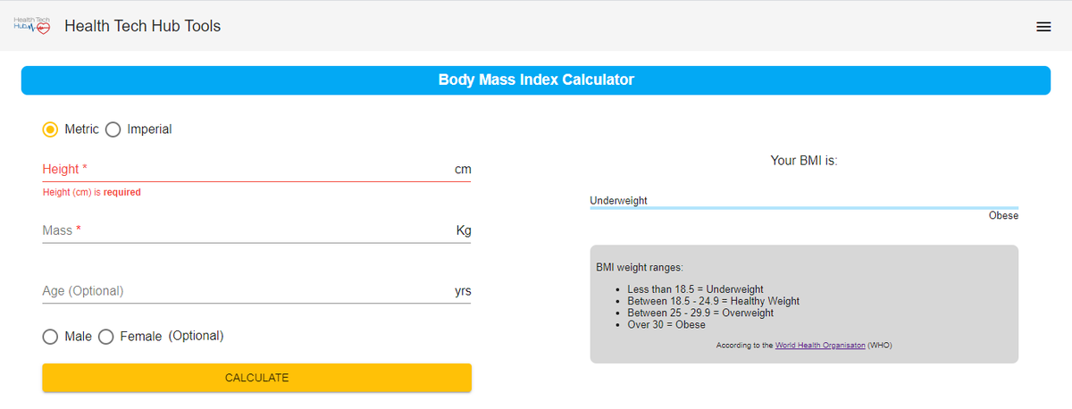 HealthTech_Hub's tweet photo. Health Tech Hub has released it's new suite of #health #tools! 📱🏥

Be the first to check it out at https://t.co/bBTKcCFVsp

All feedback is appreciated, so please share! 📩

#app #DigitalHealth #ehealth #HealthTech #mHealth #MobileHealth #telemedicine #bmi #calculator https://t.co/LZn8S0Et4y
