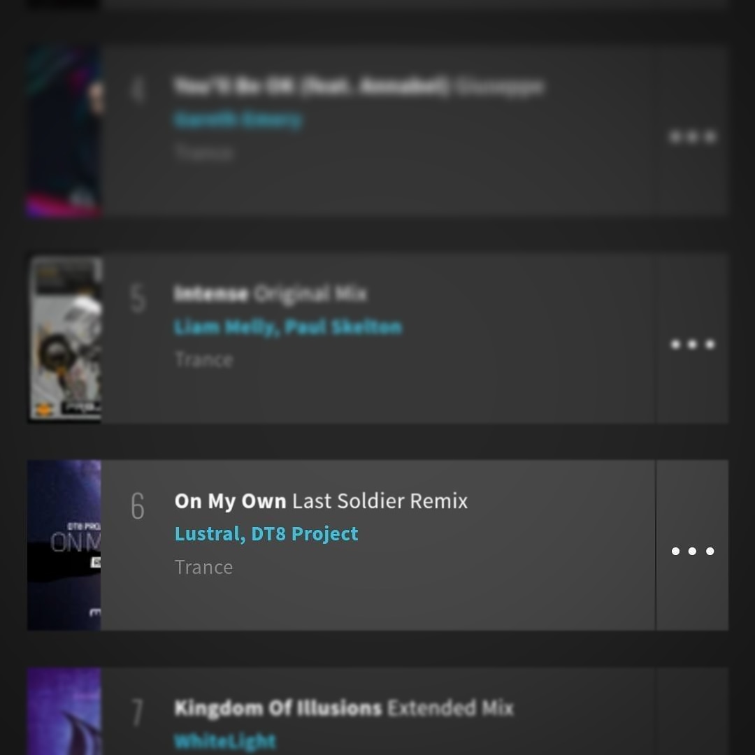 mondorecords's tweet photo. The superb @LastSoldier_mus remix of @darrentate &amp; @t_spacebrothers 'On My Own' now up to #6 in the Beatport Trance hype chart!

#trance #vocaltrance #dt8project #lustral #onmyown #mondorecords https://t.co/cNmXukSe8Q