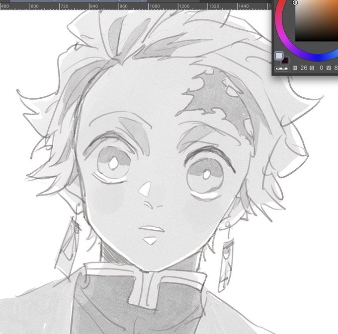 せっかくなのでこの間描いた炭治郎塗ってる 