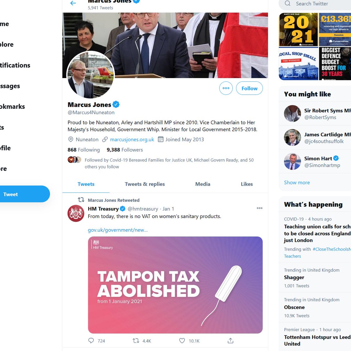 Marcus Jones, Conservative MP for Nuneaton, has retweeted the Treasury tweet. I doubt he would want people to know he voted against the motion to abolish the Tampon tax in 2015.