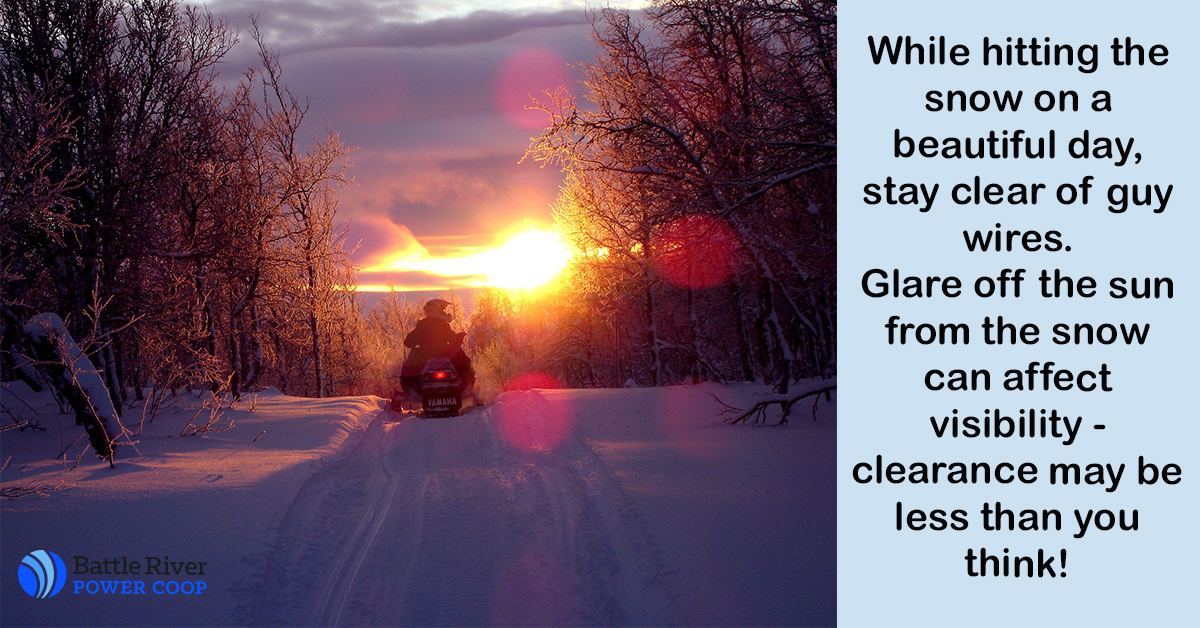 BRPowerCoop's tweet photo. #BRPowerCoop cautions snowmobilers to be aware of guywires while out enjoying the snow. #SledSafe https://t.co/O9PuuaLKZB