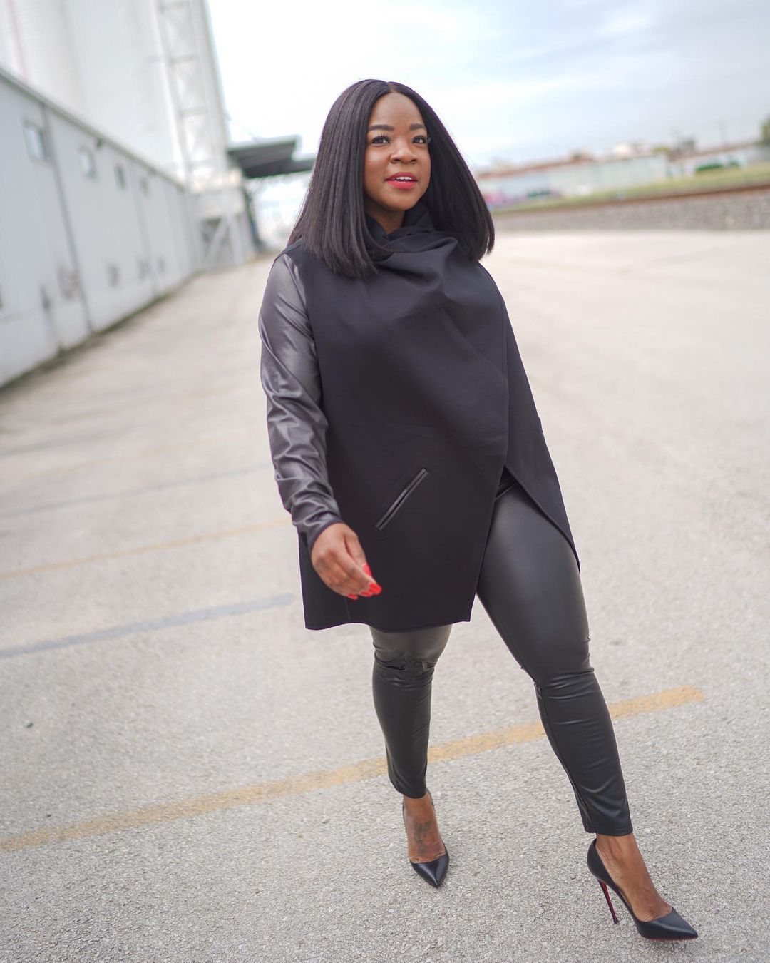 SPANX on X: Walk the walk in the New Year like @aroundthewaygyrl (IG) in  head-to-toe SPANX. Pictured here: Drape Front Jacket & Faux Leather  Leggings #Spanx #SpanxStyle Shop Jacket here:  Shop