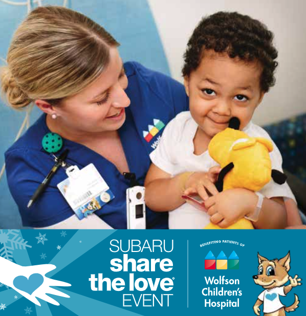 WolfsonChildren's tweet photo. There are just a few weeks left of @SoJax's 13th Annual #ShareTheLove event! Through Jan. 4, for every car purchased or leased, they'll donate $250 to charity, and match it 100% if you choose Wolfson Children's Hospital: https://t.co/vsdYXVXzKB #SOJAX https://t.co/WX46U2367R