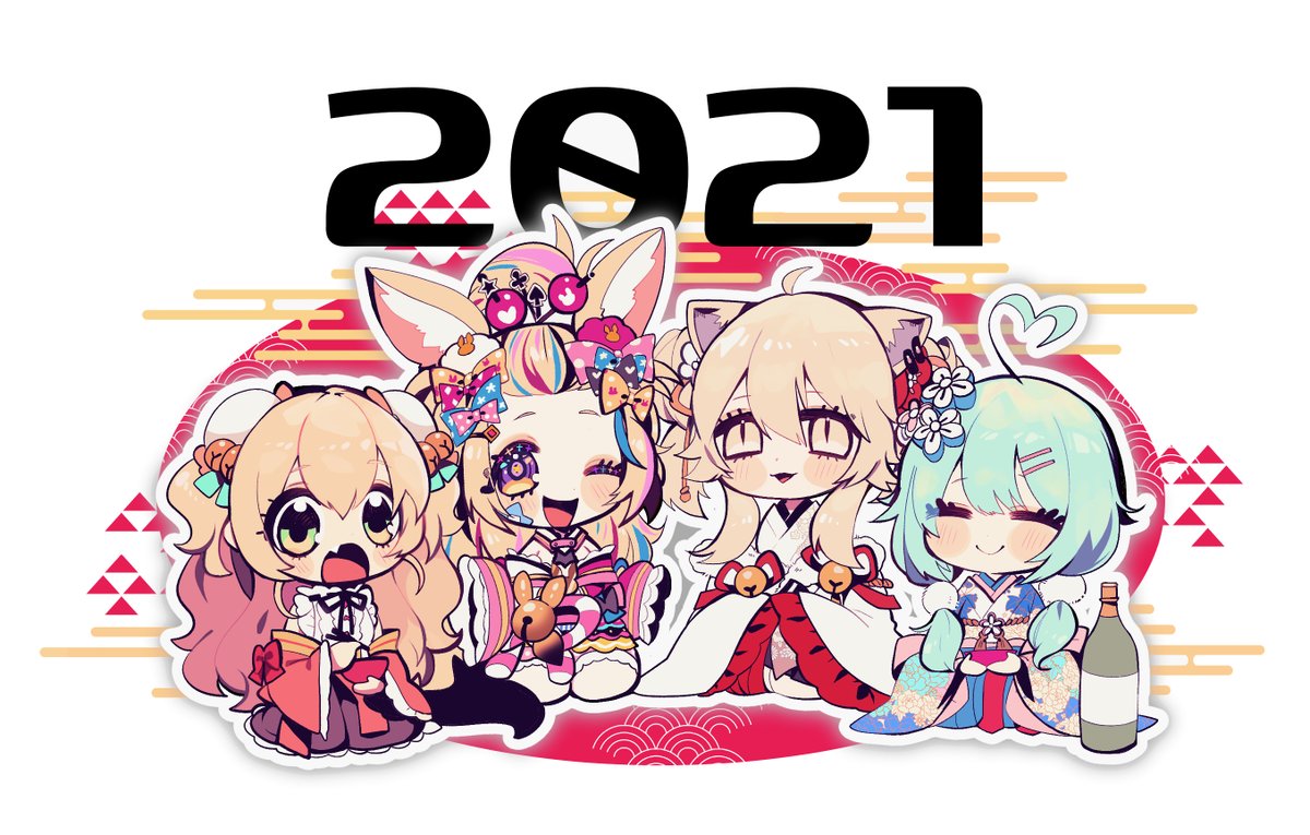 momosuzu nene ,omaru polka ,yukihana lamy multiple girls 4girls animal ears fox ears chibi blonde hair blue hair  illustration images