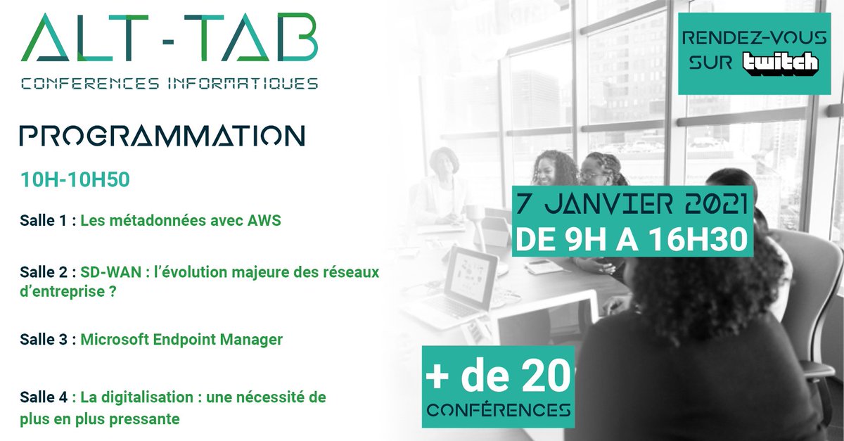 alt_tab2021's tweet photo. J-5 ⌛️#ALTTABCESI 
🗓️ 𝐉𝐞𝐮𝐝𝐢 𝟎𝟕/𝟎𝟏/𝟐𝟏

[⏱️ Programmation -  De 10h à 10h50 ]
👉 Salle 3 : Microsoft Endpoint Manager
👉 Salle 4 : La digitalisation : une nécessité de plus en plus pressante
📍 Sur Twitch : https://t.co/LlQkNagml2

➡️ https://t.co/zdKnpgtcSQ https://t.co/HdlOggyi5K