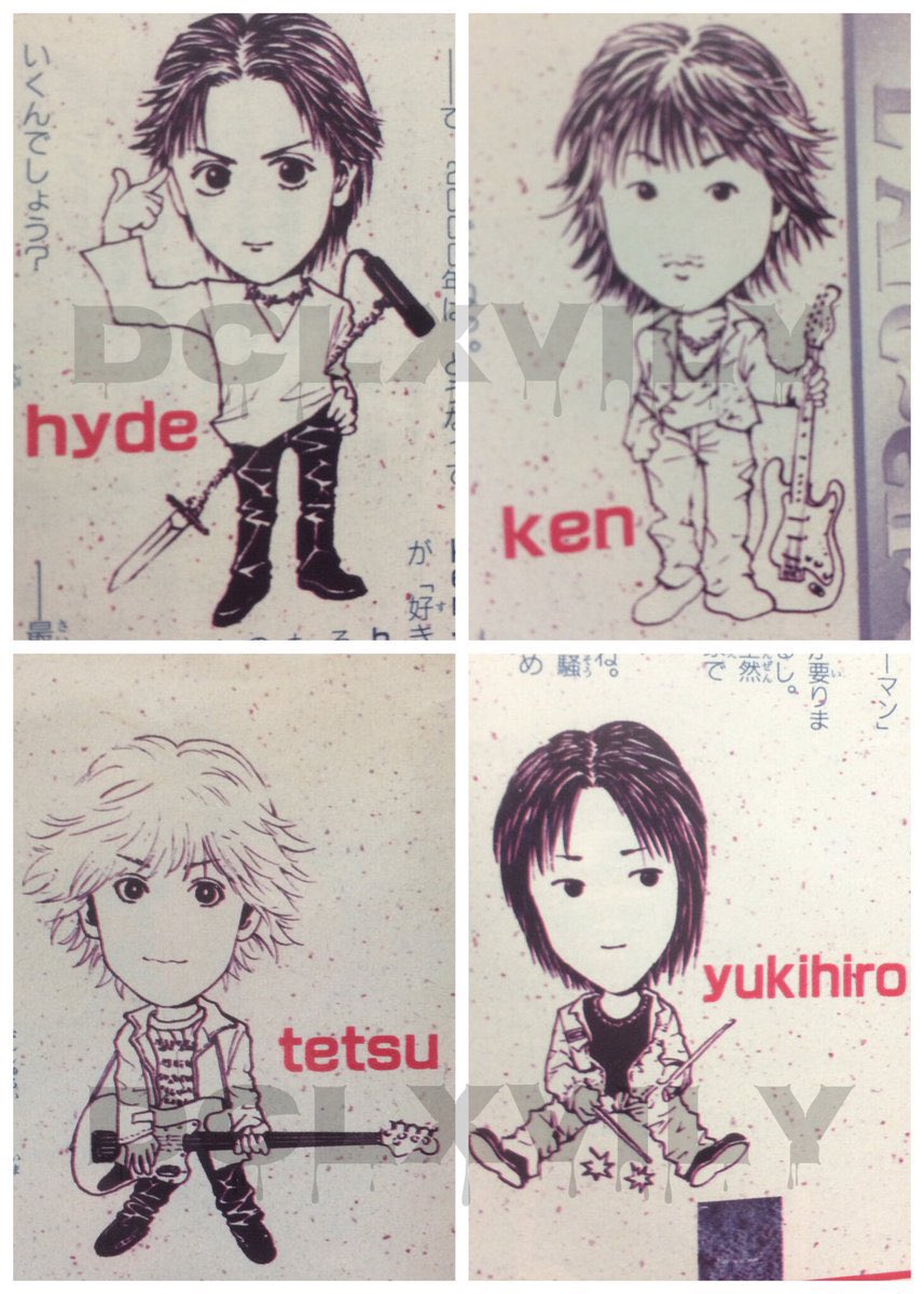 Drawings of the members of the band L'arc en Ciel