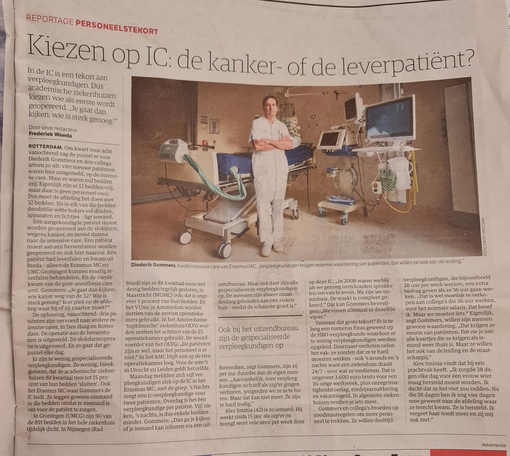 Bij opruimen huis vinden we een achteraf bijzonder artikel d.d. 13-10-2018 uit <a href="/nrc/">NRC</a> waarin Gommers over ic-tekort klaagt... Toen moesten er al keuzes gemaakt worden. Spannend welke politici en politieke partijen hiervoor verantwoordelijk zijn en of het volk dat 17-3 beseft...