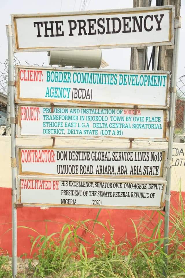 PROJECTS INTERVENTION: ISIOKOLOInstallation of 500KVA Transformer in Isiokolo, Ethiope East Local Government Area of Delta State. This all important electricity project is one of the constituency projects i facilitated in the 2020 Budget.