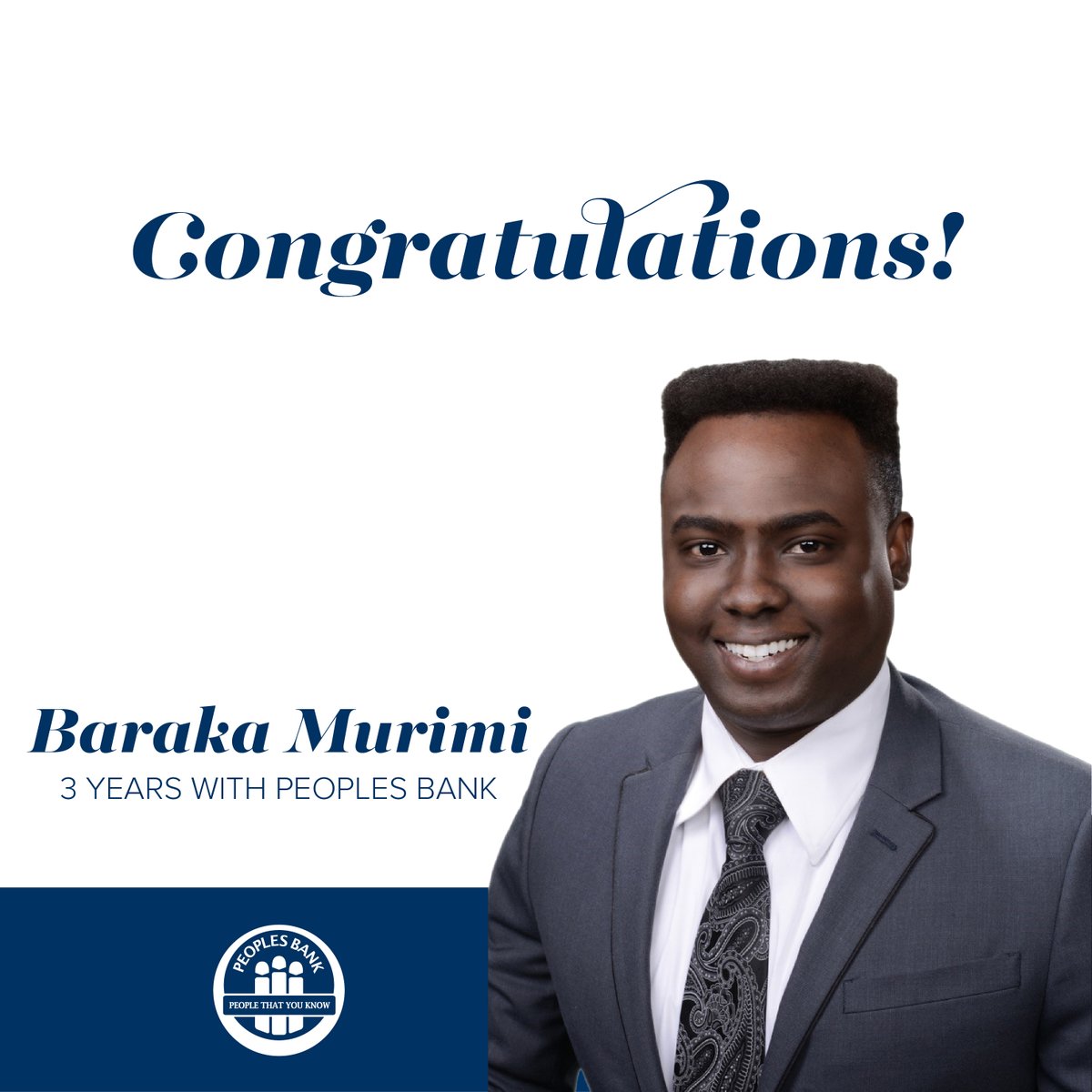 Peoples_BankTX's tweet photo. Please help us congratulate Baraka Murimi, Internal Auditor and Banking Officer, on celebrating his three-year work anniversary! Weβre grateful for all you do, Baraka! #PeoplesBank #PeopleThatYouKnow #WorkAnniversary #CommunityBank https://t.co/tTLAVizktg
